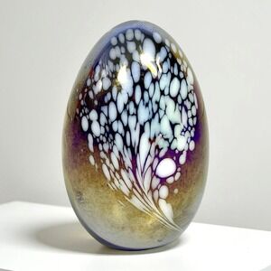 VTG 1983 Mount St Helens Volcanic Ash Egg Paperweight Art Glass Signed MSH 83